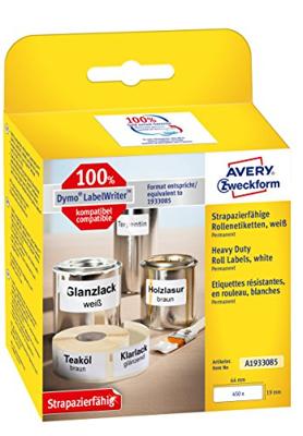 Avery-Zweckform A1933085 Rol met etiketten 19 x 64 mm Folie Wit 450 stuk(s) Permanent hechtend Universele etiketten