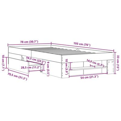 Bedframe bewerkt hout betongrijs 120x190 cm - thumbnail