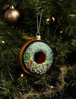 Nordic Light Kerstbal Donut Bruin/Blauw 10 cm - thumbnail