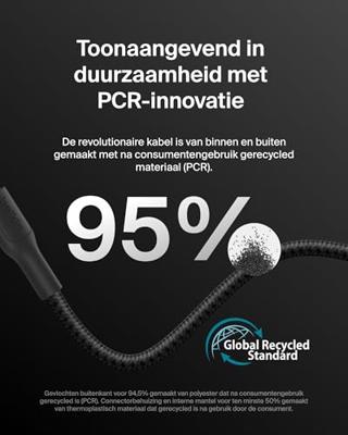 Belkin Eco Gevlochten USB-C to USB-C Kabel 2 m, 240 W - Zachte, flexibele snellaadkabel, Type C Laadkabel voor iPhone 16, Galaxy S25, Pixel 9, MacBook, iPad Pro en meer - Zwart USB 2.0, 2M