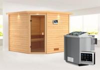 Karibu | Leona Sauna met Dakkraag | Bronzeglas Deur | Biokachel 9 kW Externe Bediening - thumbnail