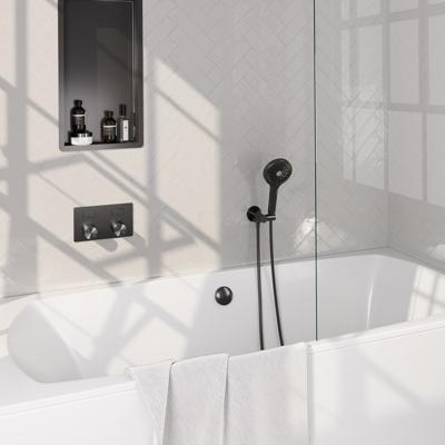 Brauer Gunmetal Carving Thermostatische Inbouw Badkraan Drukknoppen - Badvulcombinatie - 3 stand - Doucheslang - Wandaansluitbocht - Handdouche - Gunmetal Geborsteld Pvd