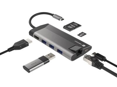 Natec MULTIPORT Fowler Plus USB-C-HUB USB 3.0 3X HDMI 4K USB-C PD RJ45 SD Micro SD