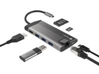 Natec MULTIPORT Fowler Plus USB-C-HUB USB 3.0 3X HDMI 4K USB-C PD RJ45 SD Micro SD - thumbnail