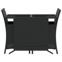 3-delige Bistroset met kussens poly rattan zwart - thumbnail