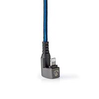 Nedis USB-kabel - Apple Lightning 8-pins - USB-A stekker - vernikkeld - 2.00 m - rond - gevlochten/nylon - zwart/blauw - verpakking met kijkvenster - thumbnail