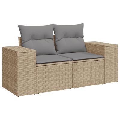 5-delige Loungeset met kussens poly rattan beige - thumbnail