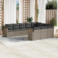 10-delige Loungeset met kussens poly rattan grijs - thumbnail