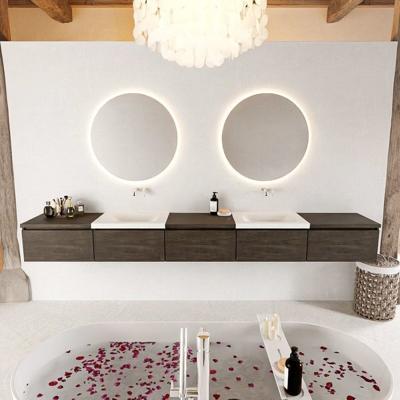 MONDIAZ BUKLA 300cm badmeubel met module 60 kleur Dark Brown met 5 lades. Wastafel CLOUD dubbel 0 kraangaten kleur Talc.