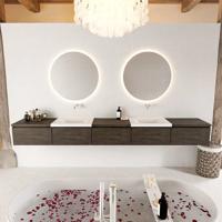 MONDIAZ BUKLA 300cm badmeubel met module 60 kleur Dark Brown met 5 lades. Wastafel CLOUD dubbel 0 kraangaten kleur Talc. - thumbnail