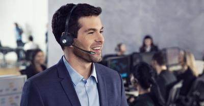Jabra Engage 65 Convertible, EMEA Touch knop, 2 koppelingen : telefoon + PC Softphone - Standard headband, neckband optioneel - Lichtgewicht headset met 3 extra's (Ear loop, headband, neckband)