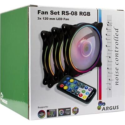 Inter-Tech Argus RS08 PC-ventilator Zwart (b x h x d) 120 x 120 x 25 mm Incl. afstandsbediening, Incl. LED-verlichting