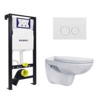 Plieger QeramiQ Basic Start Classico Toiletset - UP320 inbouwreservoir - wandcloset - randloos - zitting - softclose - witte bedieningsplaat - ronde knoppen - wit SW1381697/SW1152613/SW706186 - thumbnail