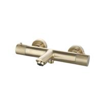Badmengkraan Opbouw Sanilux Ribb Thermostatisch Rond Met Geribbelde Knop Geborsteld Goud - thumbnail