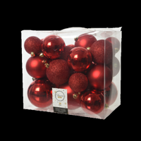Decoris kerstballen set Plastic 26st kerstrood 6-8-10cm - thumbnail