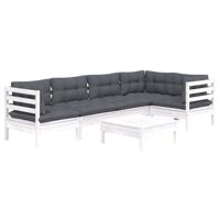 6-delige Loungeset met kussens grenenhout wit - thumbnail