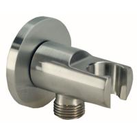 Wiesbaden Wandaansluitbocht met handdouchehouder rond 1/2" geborsteld staal - thumbnail