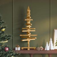 Houten kerstboom met standaard Bruin 90 cm Massief grenenhout - thumbnail