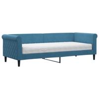 Slaapbank met matras 100x200 cm fluweel blauw - thumbnail