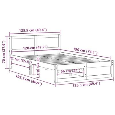 Bedframe Wasbruin 120 x 190 cm Massief grenenhout Bedframe Wasbruin 120 x 190 cm Massief grenenhout