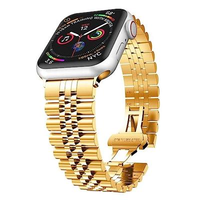 By Qubix - Metalen schakelband - Goud - Compatible met Apple watch 38mm / 40mm / 41mm / 42mm - Compatible Apple watch bandjes