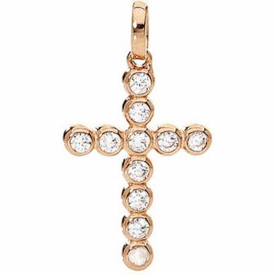 Dames ketting Amen CROCE PICCOLA ARGENTO IP ORO ROSA E ZIRCONI