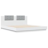 Bedframe met hoofdeinde bewerkt hout wit 200x200 cm - thumbnail