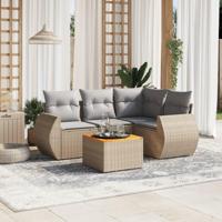 5-delige Loungeset met kussens poly rattan beige - thumbnail