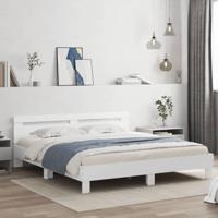 Bedframe met hoofdeinde bewerkt hout wit 200x200 cm - thumbnail