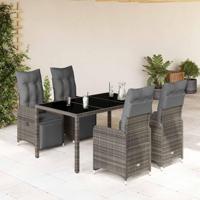 5-delige Bistroset met kussens poly rattan grijs - thumbnail