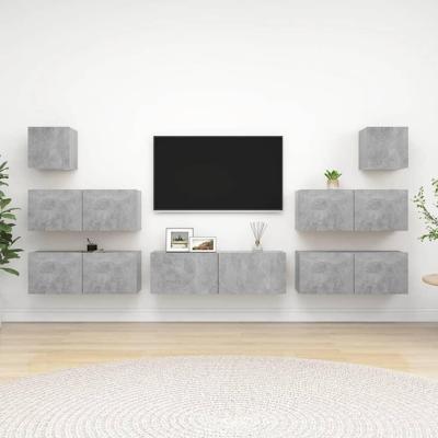 7-delige Tv-meubelset bewerkt hout betongrijs