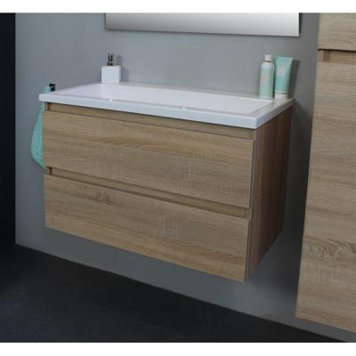 On-Line Onderkast - 80 cm - Voorgemonteerd - Acryl Wastafel - zonder Kraangat - Eiken