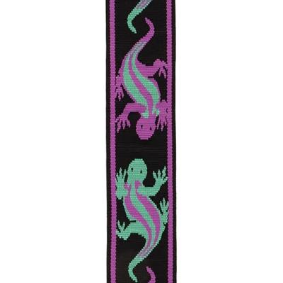 D&apos;Addario Auto Lock Woven Nylon Guitar Strap Green / Purple Lizards gitaarband