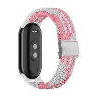 Braided nylon bandje - Roze met wit - Xiaomi Smart Band 8 / 9 / 10 - thumbnail
