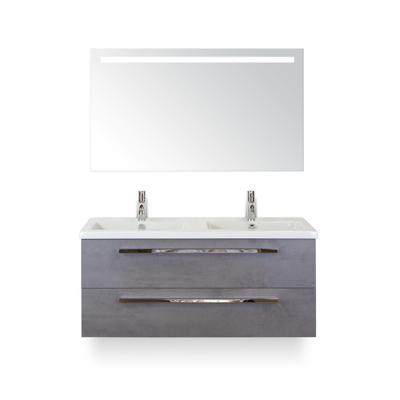 Seville Badmeubelset 120 cm - 2 laden Beton Antrac - Wastafel Djazz Dubbel - met Sence Spiegel