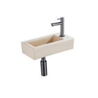 QeramiQ Fuente Fonteinset - 37.5x18.5x9cm - keramiek - kraangat rechts - fonteinkraan gunmetal - afvoerplug - verlaagd sifon - Mat Beige SW1122448/SW769487/SW767295/SW696239 - thumbnail