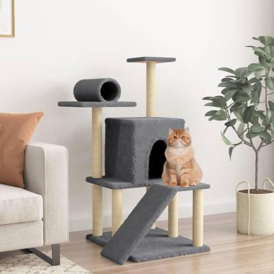 vidaXL Kattenmeubel met sisal krabpalen 110,5 cm donkergrijs, kattenpaal, kattenboom, kattenkrabpaal, kattenhuis, kattenmeubel, kattenpalen