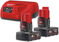 Milwaukee accu kit - M12 NRG-402 - 12V - 2x4.0 Ah accu en snellader - Li-ion - thumbnail