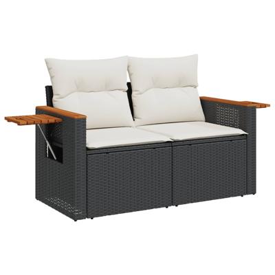 6-delige Loungeset met kussens poly rattan zwart - thumbnail