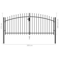 VidaXL Poort met puntige bovenkant dubbel 3x1,25 m staal zwart - thumbnail
