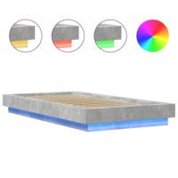 Bedframe met LED-verlichting bewerkt hout betongrijs 100x200 cm - thumbnail