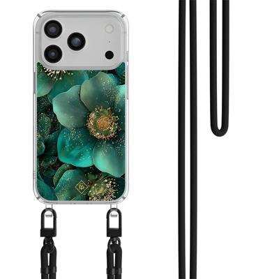 iPhone 17 Pro hoesje met zwart koord - Emerald flowers iPhone 17 Pro hoesje met zwart koord - Emerald flowers