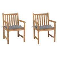 Tuinstoelen 2 st met grijze kussens massief teakhout - thumbnail