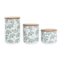 Set van 3 Potjes DKD Home Decor Natuurlijk Wit Groen Bamboe Keramiek Tropisch 10 x 10 x 17 cm - thumbnail