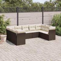 9-delige Loungeset met kussens poly rattan bruin - thumbnail