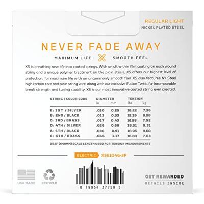 D&apos;Addario XSE1046-3P XS Nickel Coated Electric Guitar Strings 10-46 Regular Light 3-Pack