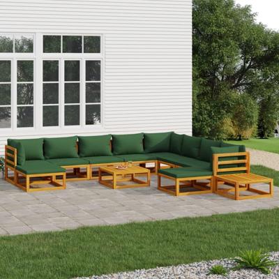 12-delige Loungeset met groene kussens massief hout