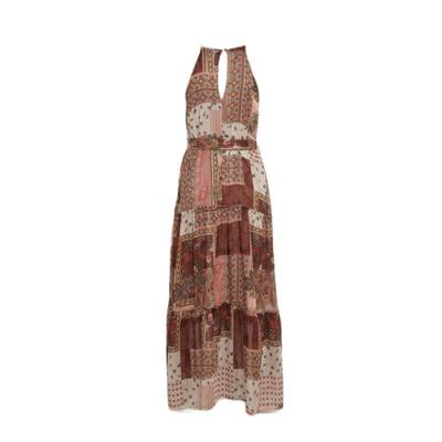 LOLALIZA halter maxi A-lijn jurk R-Paisy met all over print en volant roestbruin/ecru