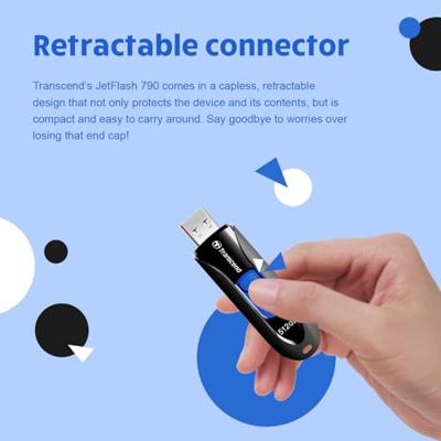 Transcend JetFlash® 790 USB-stick 512 GB Zwart, Blauw TS512GJF790K USB-A 3.1 Gen 1