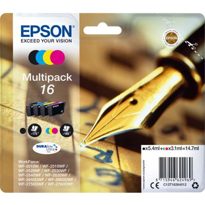 Epson Inktcartridge 16 Origineel Combipack Zwart, Cyaan, Magenta, Geel C13T16264012 Epson Inktcartridge 16 Origineel Combipack Zwart, Cyaan, Magenta, Geel C13T16264012